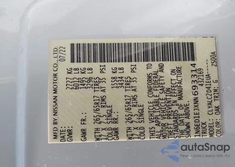 2022 Nissan Frontier Sv 4X2 z USA, uszkodzony, nr VIN 1N6ED1EJXNN693314